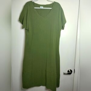 Oh My Gauze! (Size 2/L/XL) Olive Green V-Neck 100% Cotton SS Midi Maxi Dress